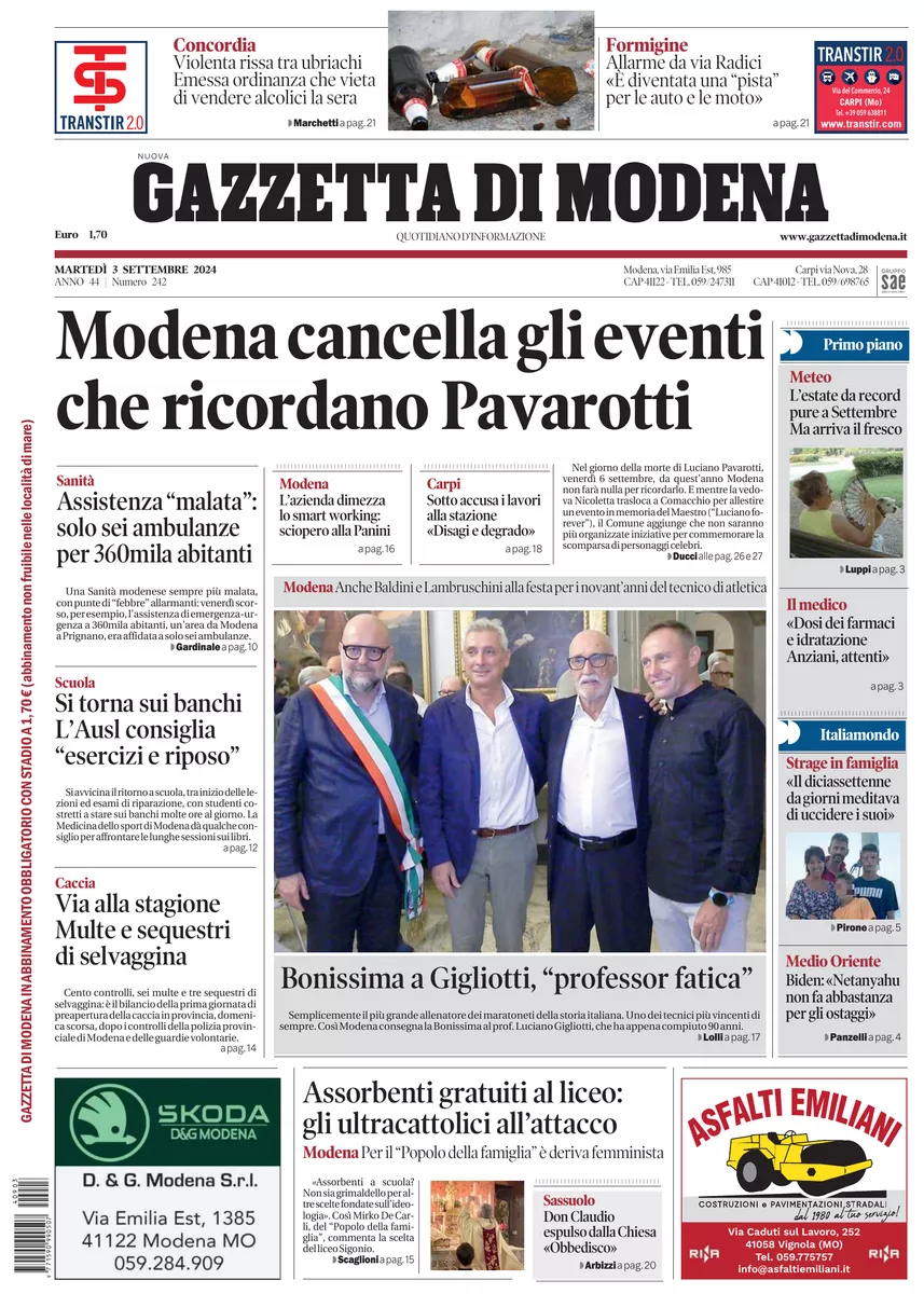 Prima-pagina-gazzetta di modena-oggi-edizione-del-2024-09-03